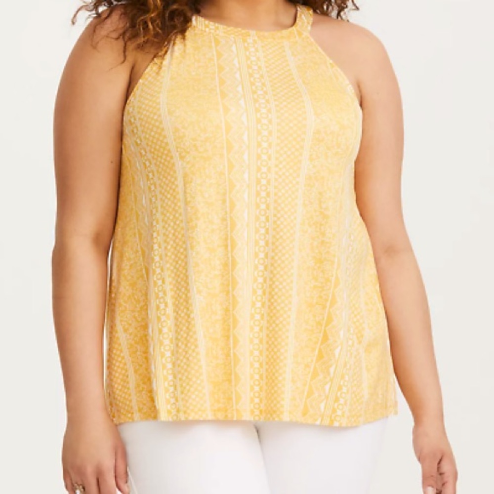 Torrid Sleeveless Cutaway Tank Keyhole Back Yellow White